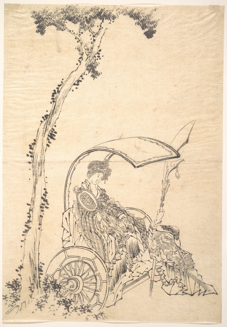 Dame in een strijdwagen door Katsushika Hokusai