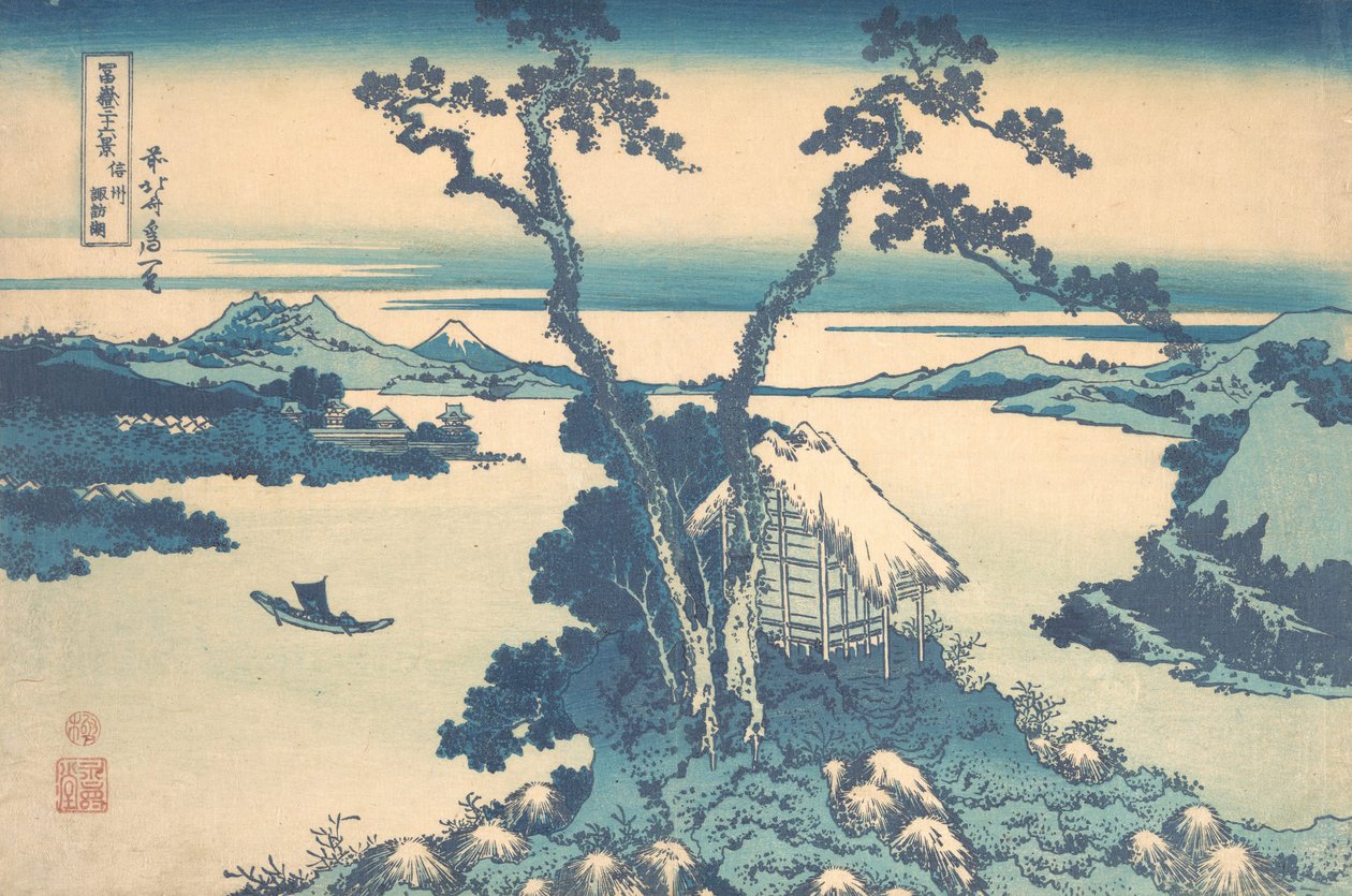 Meer Suwa in de provincie Shinano, uit de serie Zesendertig Zichten op... door Katsushika Hokusai