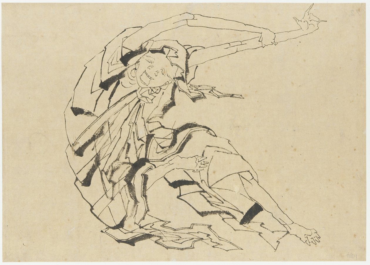 Langarmige man die zich uitstrekt, Edo-periode door Katsushika Hokusai