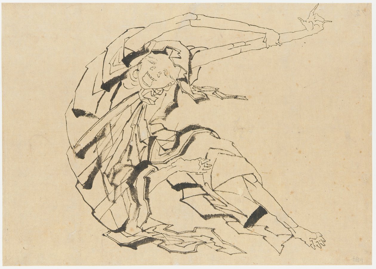 Langarmige man die zich uitstrekt, Edo-periode, 19e eeuw door Katsushika Hokusai