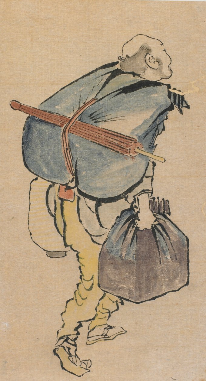Man met rugzak en lantaarn, laat 18e-vroeg 19e eeuw door Katsushika Hokusai