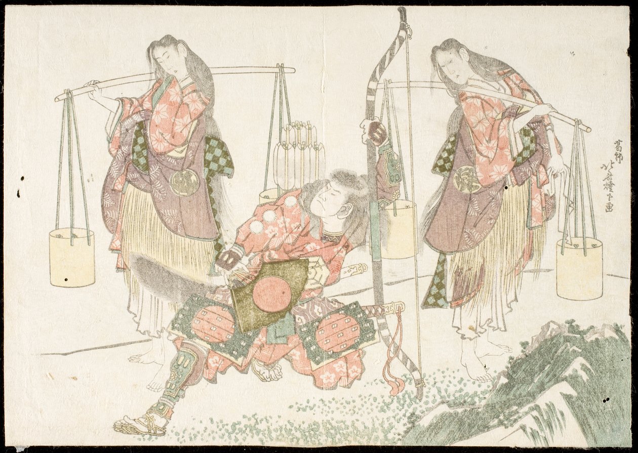 Minamoto no Tametomo en twee zoutverzamelaars door Katsushika Hokusai