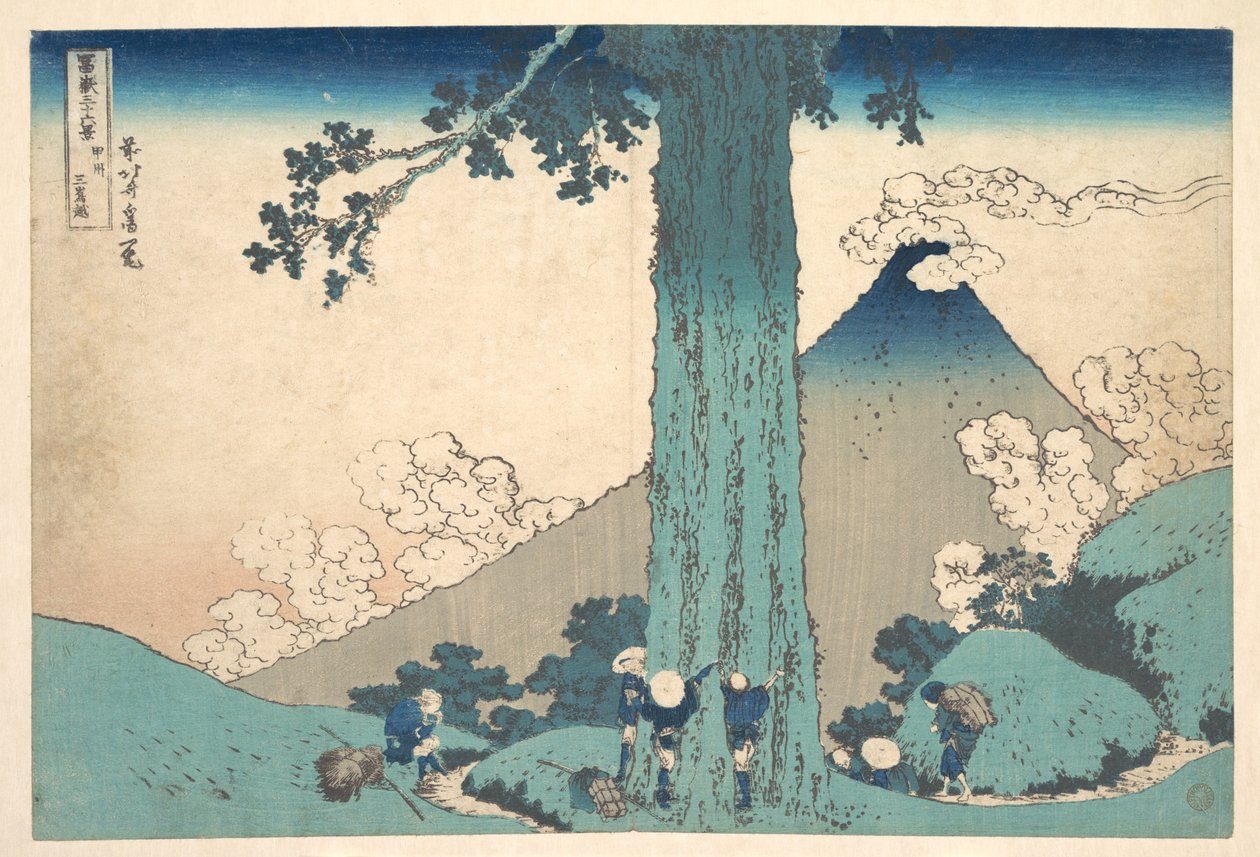De Mishima-pas in de provincie Kai (Kōshū Mishima goe), uit de serie „Zesendertig gezichten op de berg Fuji“ (Fugaku sanjūrokkei) door Katsushika Hokusai