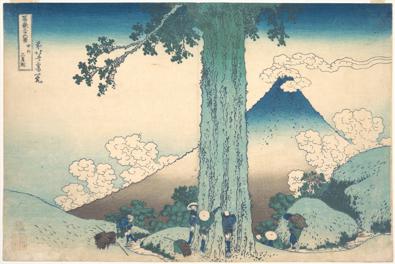 De Mishima-pas in de provincie Kai (Kōshū Mishima goe), uit de serie „Zesendertig gezichten op de berg Fuji“ (Fugaku sanjūrokkei) door Katsushika Hokusai