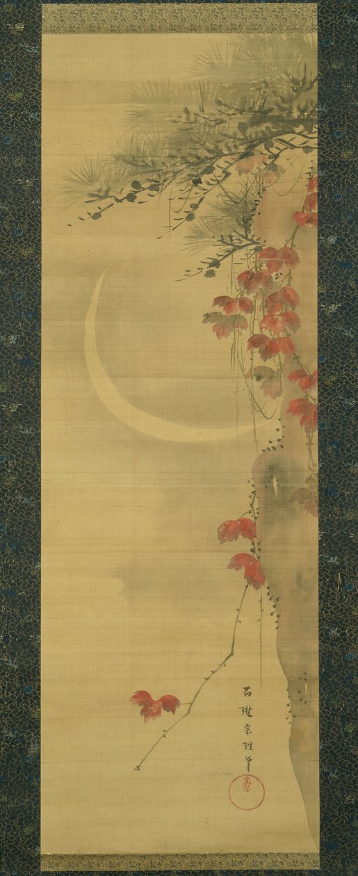 Maan, den en esdoorn door Katsushika Hokusai