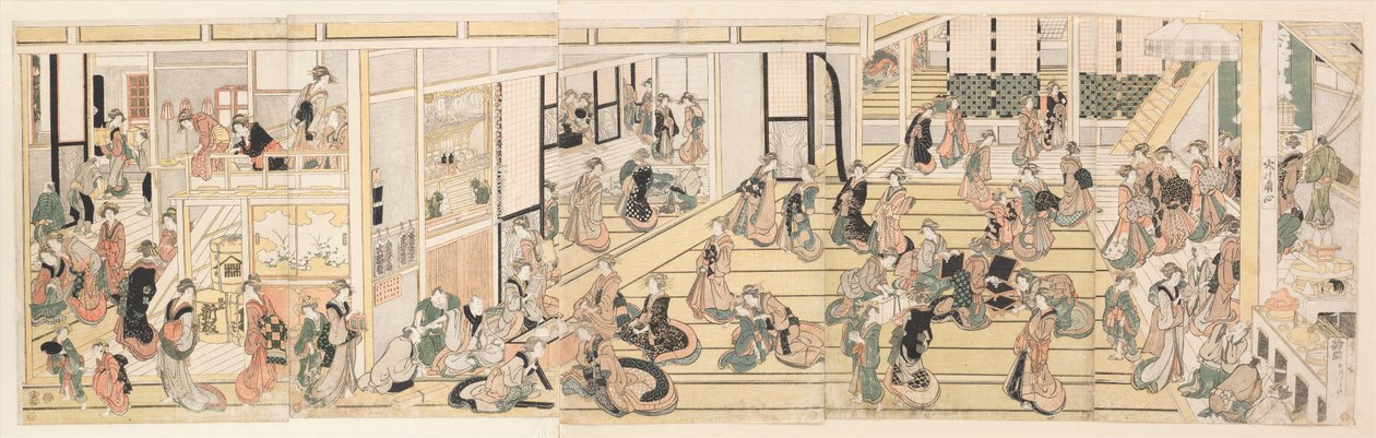 Nieuwjaarsdag in het Ōgiya-bordeel, Yoshiwara door Katsushika Hokusai