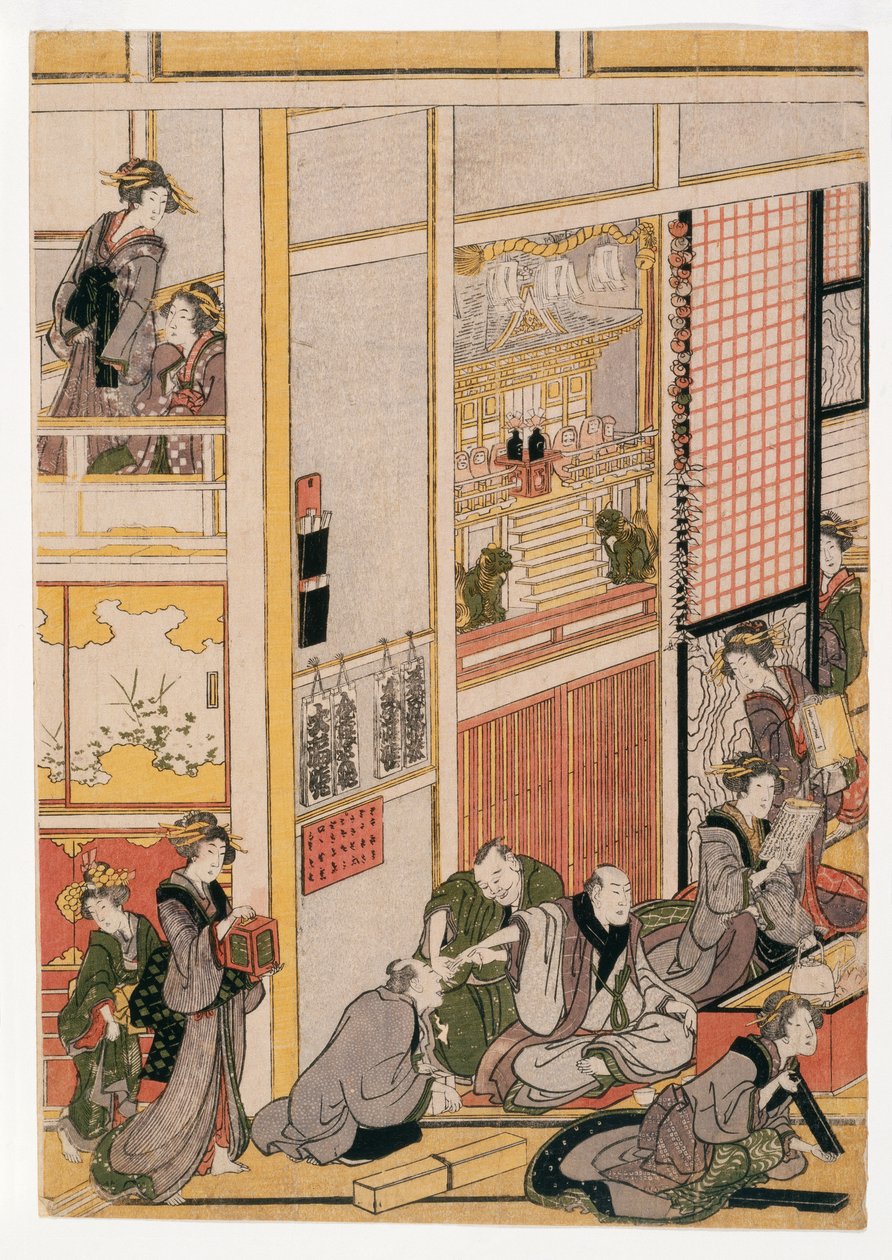 Nieuwjaarsdagen van het Theehuis Ogi-ya, c.1810 door Katsushika Hokusai