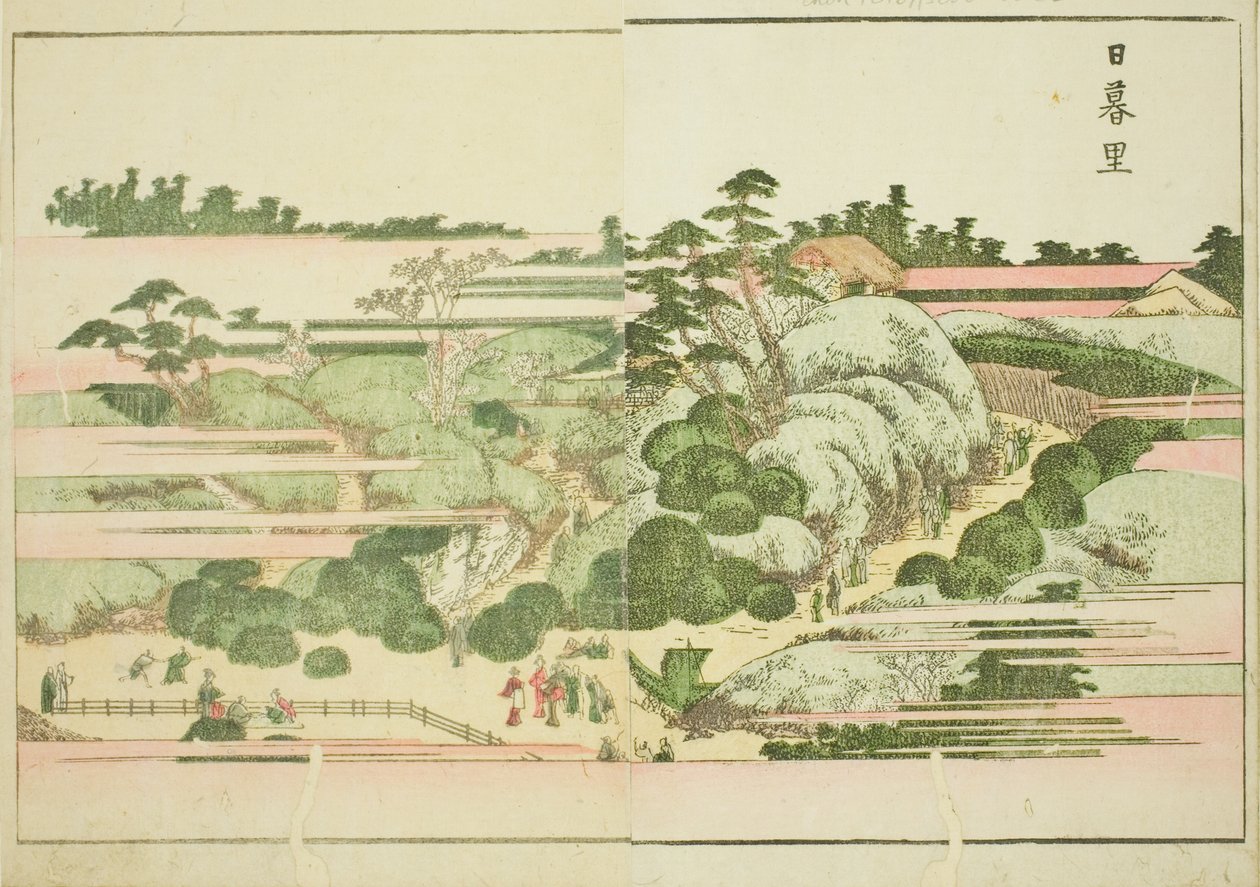 Nippori, uit het geïllustreerde boek "Prentenboek van vermaak van het Oosten" door Katsushika Hokusai