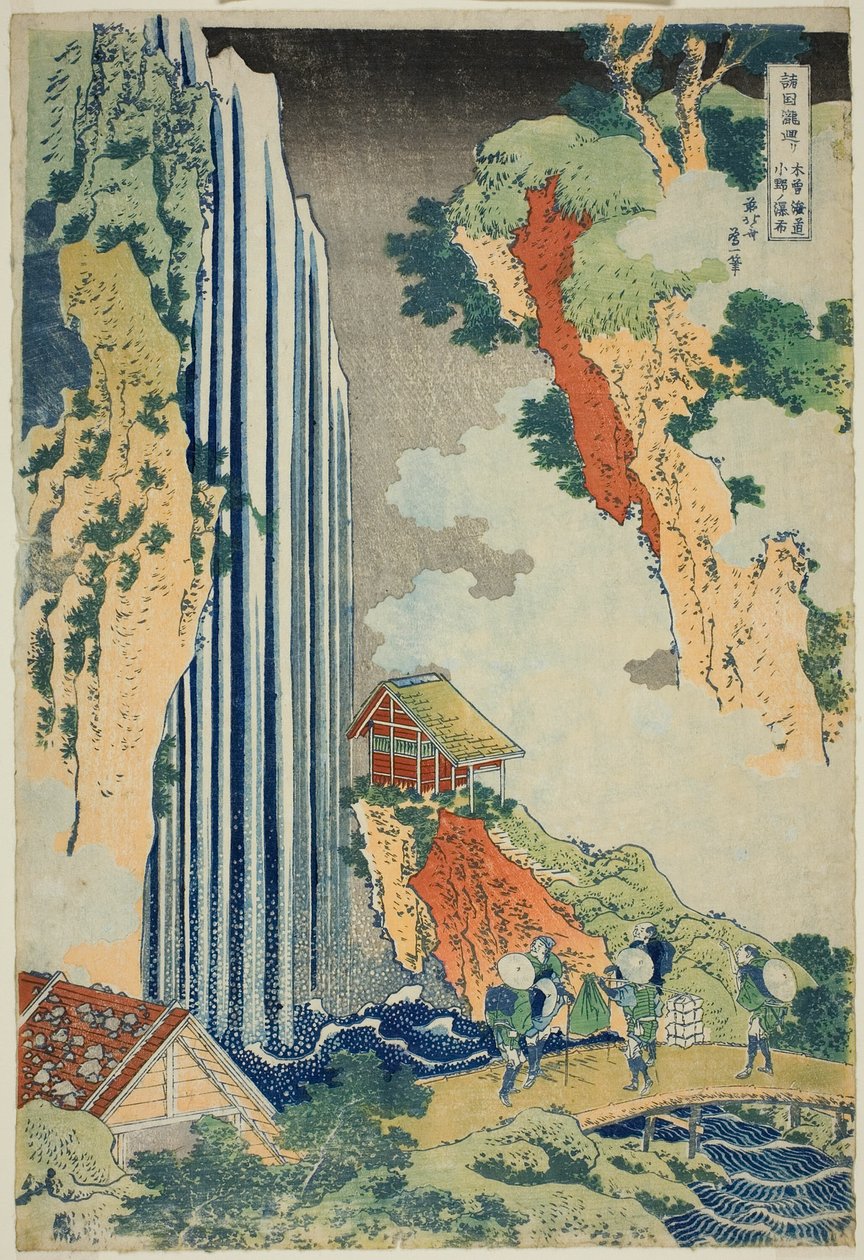 Ono-waterval op de Kisokaido, uit de serie "Een rondreis langs watervallen in verschillende provincies" door Katsushika Hokusai