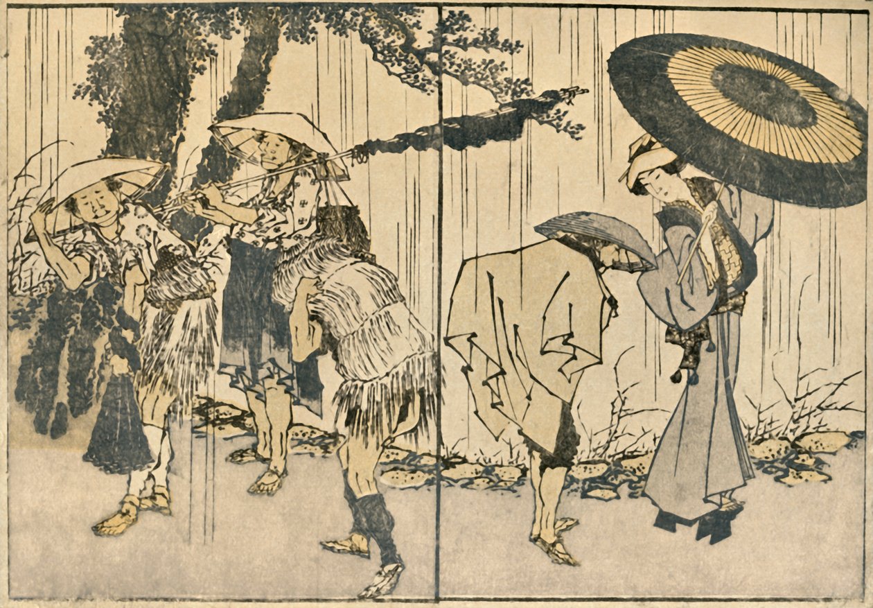 Mensen in de regen, 1819, 1924 door Katsushika Hokusai