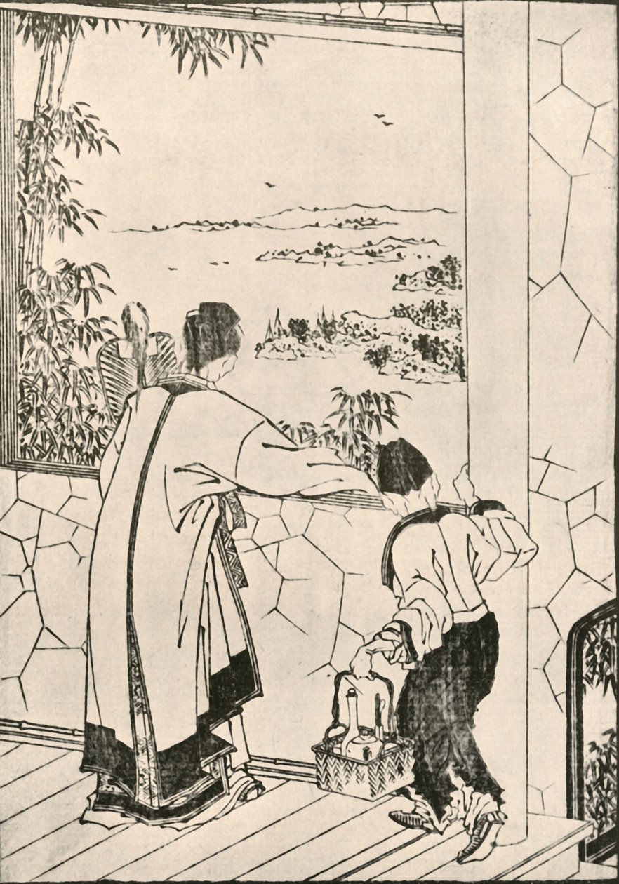 Mensen die uit een raam kijken, laat 18e-begin 19e eeuw, 1924 door Katsushika Hokusai