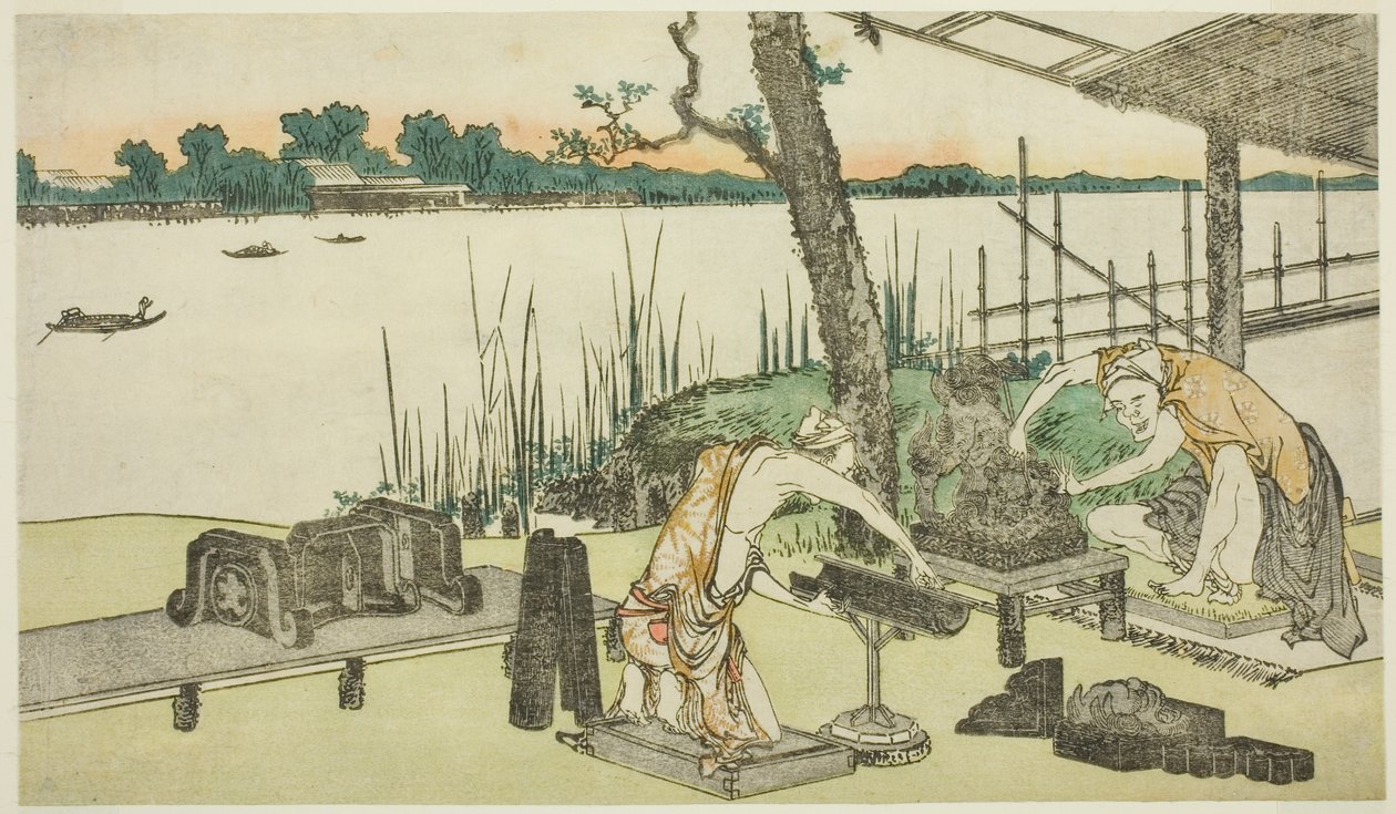 Pottenbakkers aan het Werk - Imado door Katsushika Hokusai