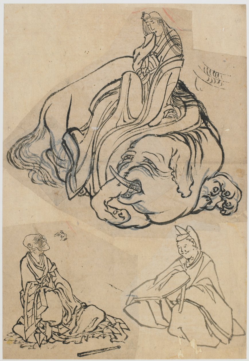 Voorbereidende schets voor De Courtisane Eguchi als de Bodhisattva Fugen, Edo-periode, ca. 1806-1811 door Katsushika Hokusai