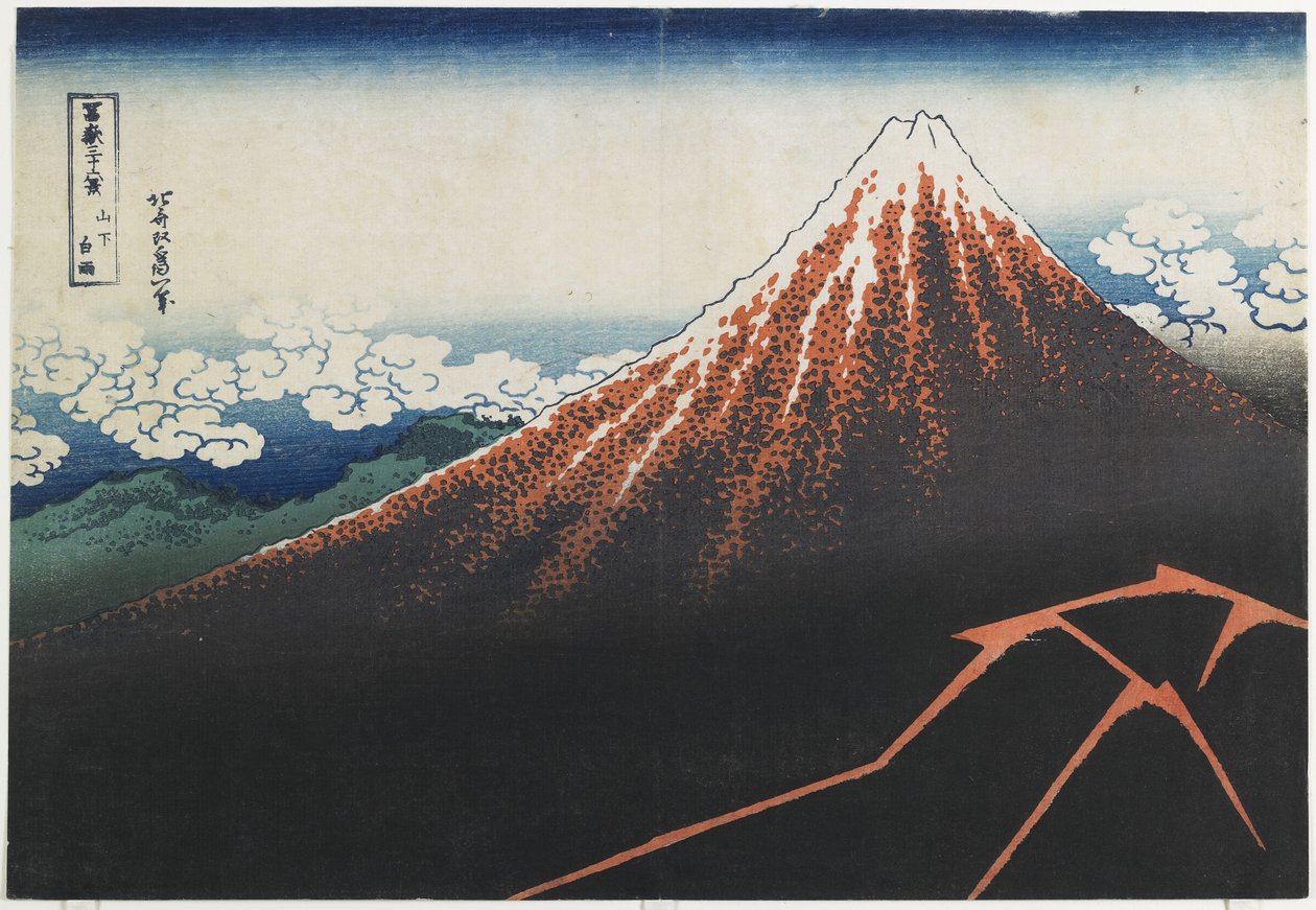 Regenstorm onder de top, 1831-1834 door Katsushika Hokusai