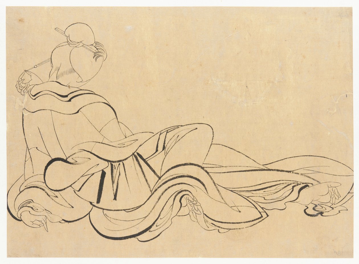 Zittende vrouw die haar hoofd krabt, late 18e-vroege 19e eeuw door Katsushika Hokusai