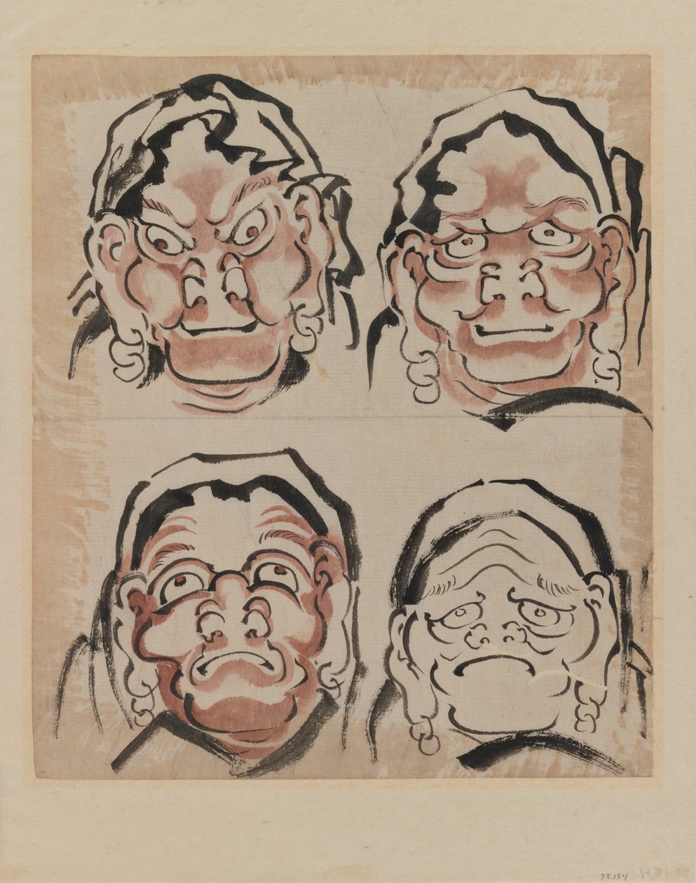 Schets van vier gezichten door Katsushika Hokusai
