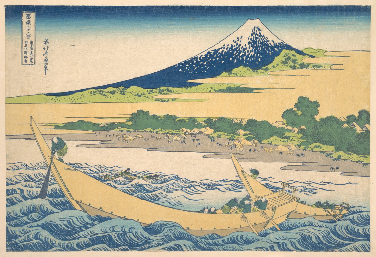 De baai van Tago bij Ejiri aan de Tōkaidō (Tōkaidō Ejiri Tago no ura ryaku zu), uit de serie „Zesendertig gezichten op de berg Fuji“ (Fugaku sanjūrokkei) door Katsushika Hokusai
