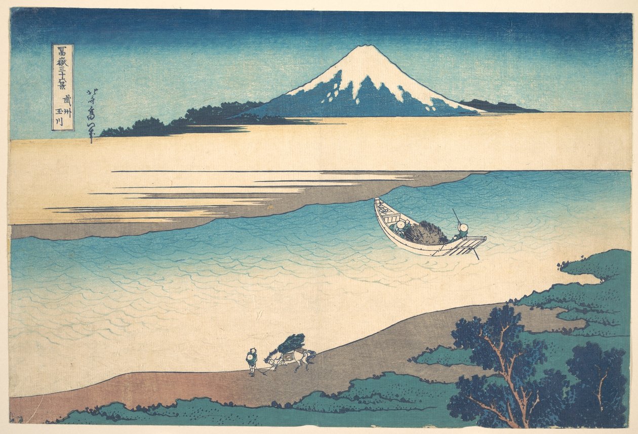 De Tama-rivier in de provincie Musashi (Bushū Tamagawa), uit de serie „Zesendertig gezichten op de berg Fuji“ (Fugaku sanjūrokkei) door Katsushika Hokusai