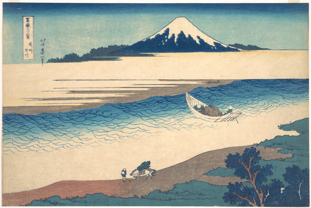 De Tama-rivier in de provincie Musashi (Bushū Tamagawa), uit de serie „Zesendertig gezichten op de berg Fuji“ (Fugaku sanjūrokkei) door Katsushika Hokusai
