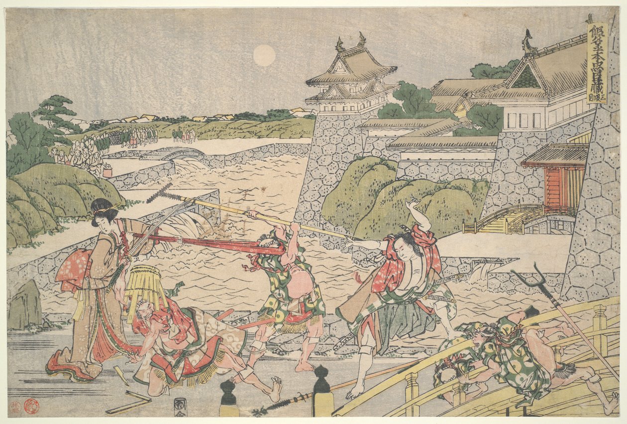 De Loyale Liga van Zevenenveertig Rōnin, Act III: Kampei aangevallen door Bannai en zijn mannen door Katsushika Hokusai