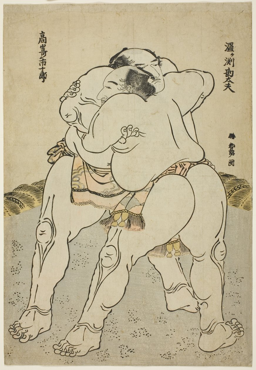 De Sumo Worstelaars Uzugafuchi Kandayu en Takasaki Ichijuro door Katsushika Hokusai