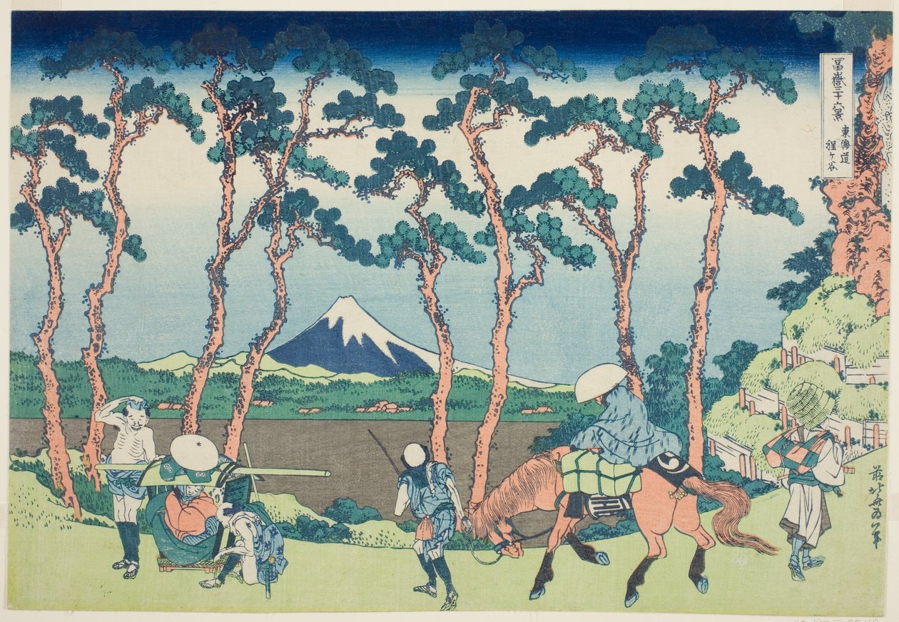 Tokaido Hodogaya, uit de serie "Zesendertig Zichten op de Berg Fuji (Fugaku sanjurokkei)" door Katsushika Hokusai