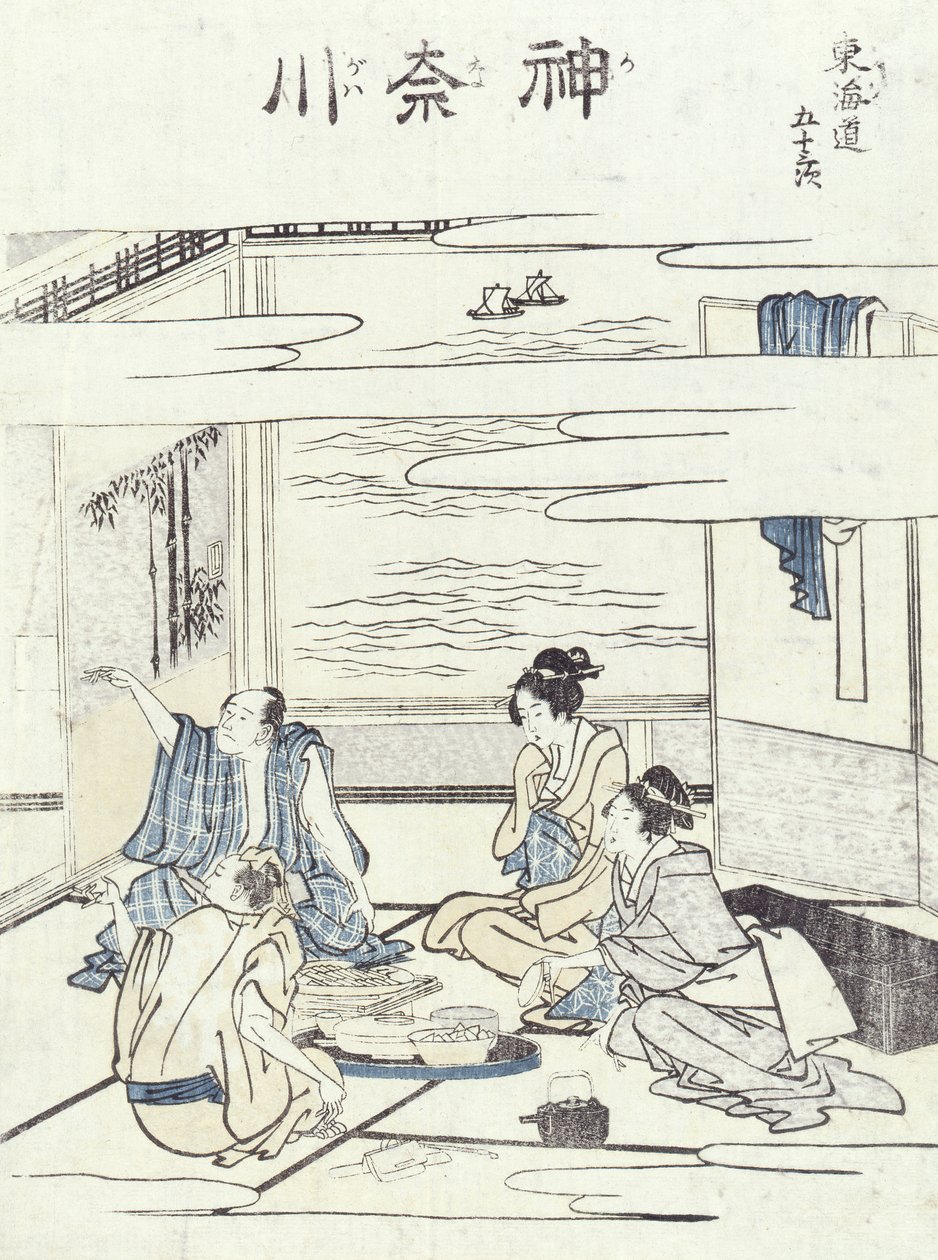 Twee koppels in een interieur door Katsushika Hokusai