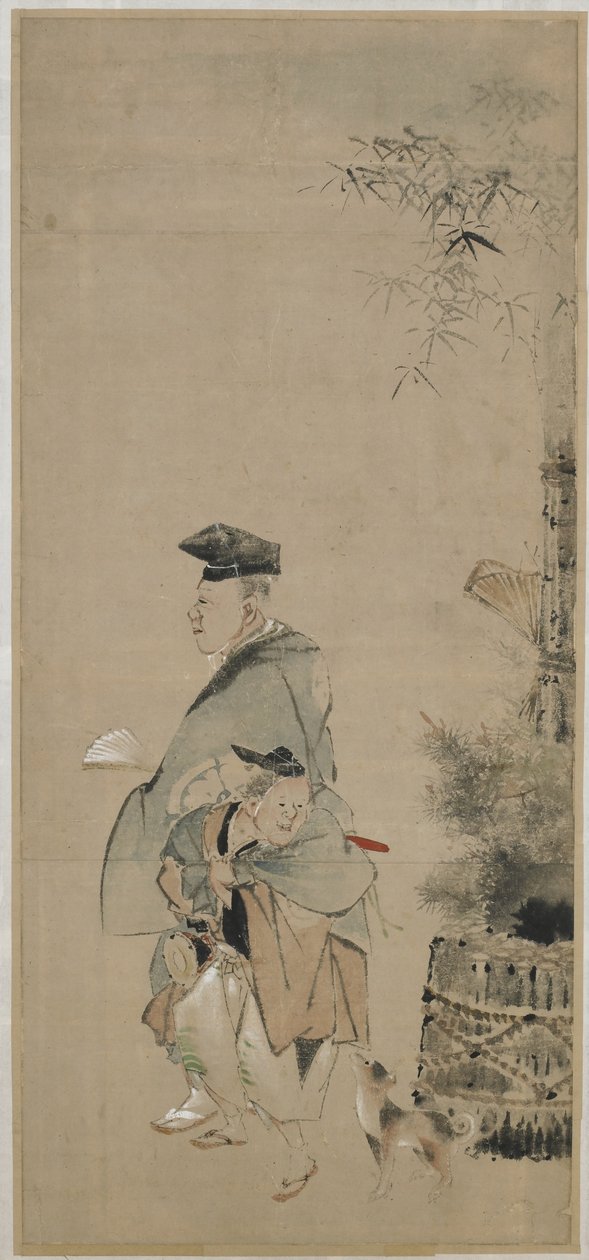 Twee entertainers wandelen op Nieuwjaar, Edo-periode, ca. 1830-32 door Katsushika Hokusai