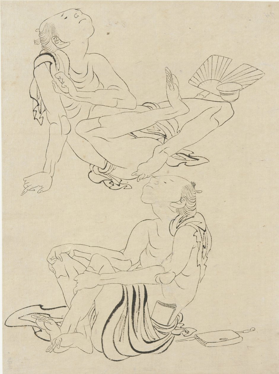 Twee mannen ontspannen in de zomer, Edo-periode (inkt op papier) door Katsushika Hokusai
