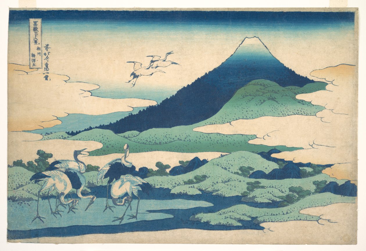 „Het landhuis Umezawa in de provincie Sagami”, uit de serie „Zesendertig gezichten op de berg Fuji“ (Fugaku sanjūrokkei, Sōshū Umezawa zai) door Katsushika Hokusai