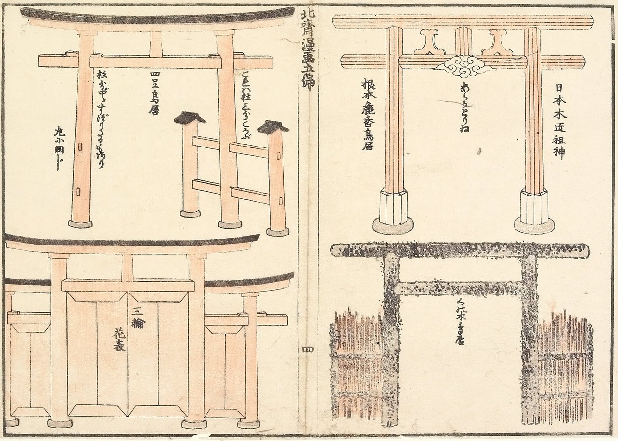 Verschillende soorten torii-bogen door Katsushika Hokusai