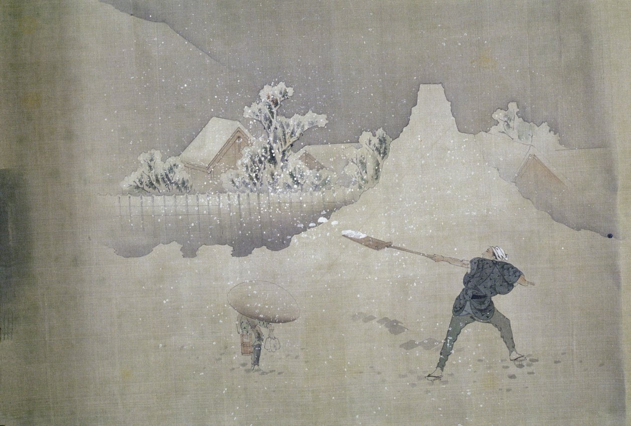 Uitzicht op Mt. Fuji, van de geschilderde rol van Twaalf Uitzichten van Mt. Fuji door Katsushika Hokusai