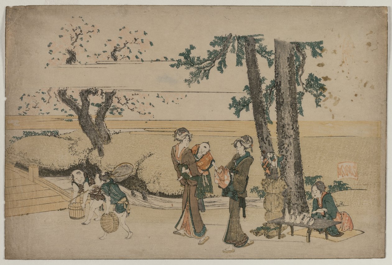 Vrouw die een Wegwinkel Nabij Oji Passeert door Katsushika Hokusai