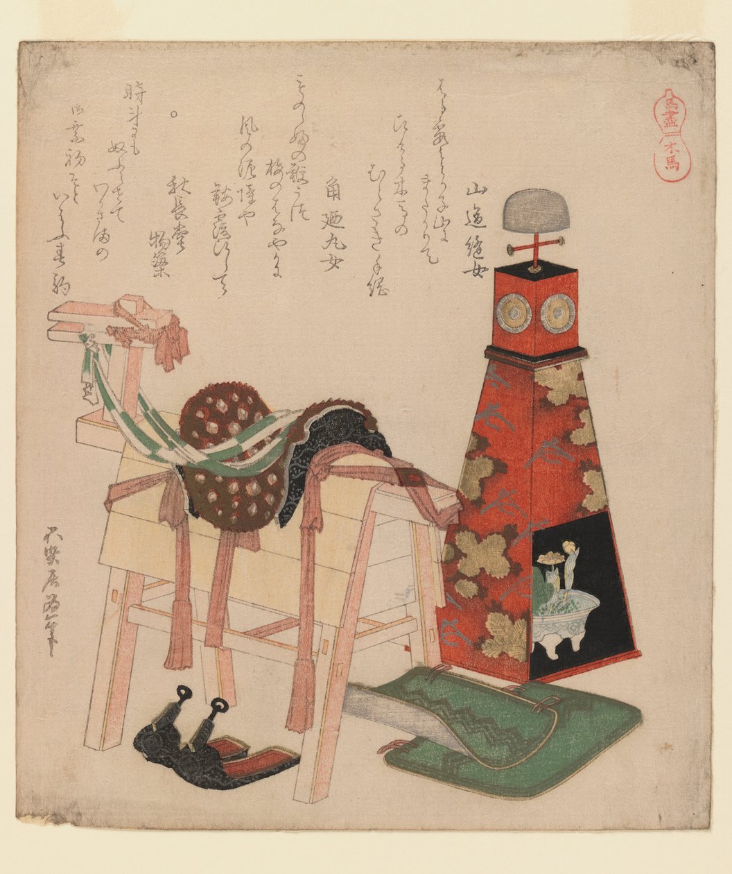 Houten paard, uit de serie Paarden, 1822 door Katsushika Hokusai