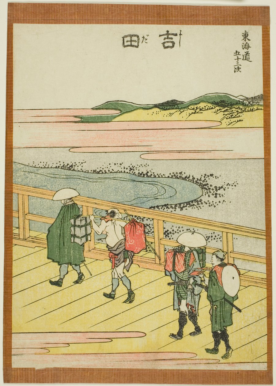 Yoshida, uit de serie "Drieënvijftig Stations van de Tokaido (Tokaido gojusan tsugi)" door Katsushika Hokusai