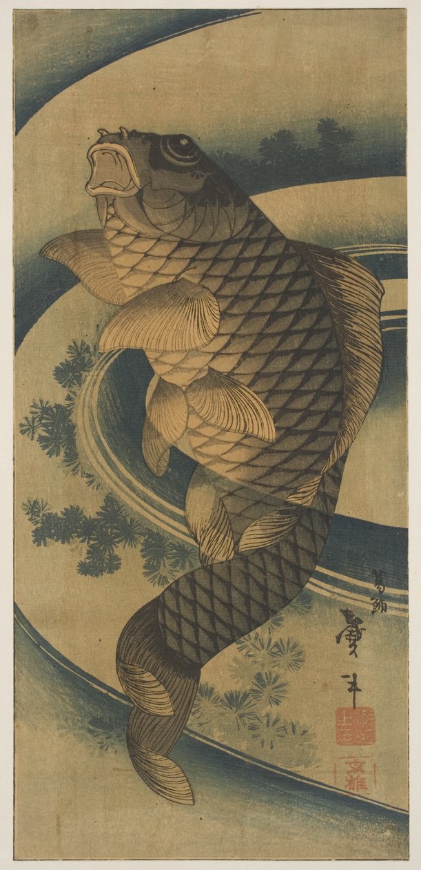 Een Karper in een Waterwerveling door Katsushika II Taito
