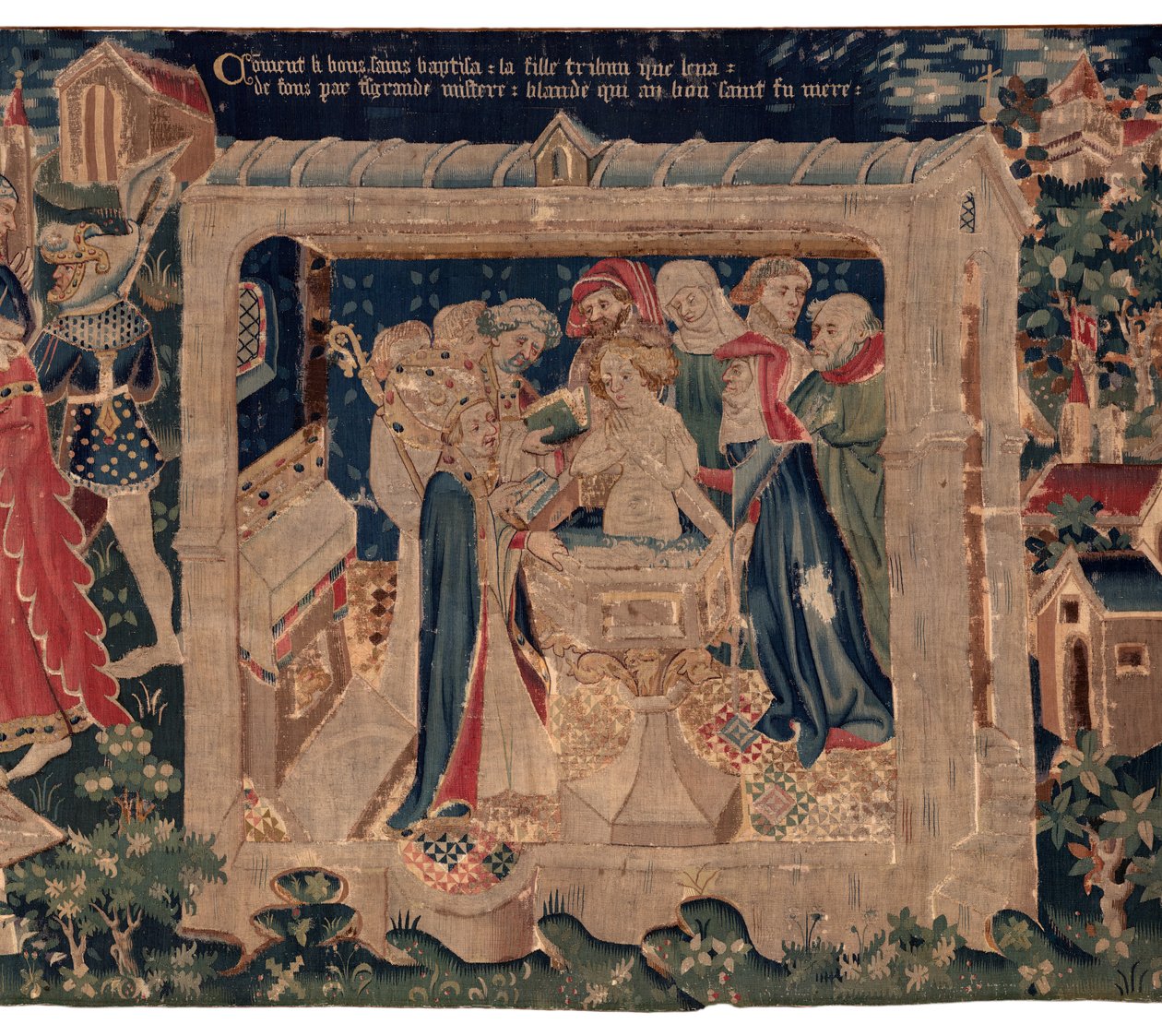 Geschiedenis van Sint Piat en Sint Eleuthère, ook wel wandtapijt van Arras genoemd. Besteld door kanunnik Toussaint Prier, kapelaan van de hertog van Bourgondië, eind 14e-begin 15e eeuw. 22m x 2m. Detail door Alec Hunter