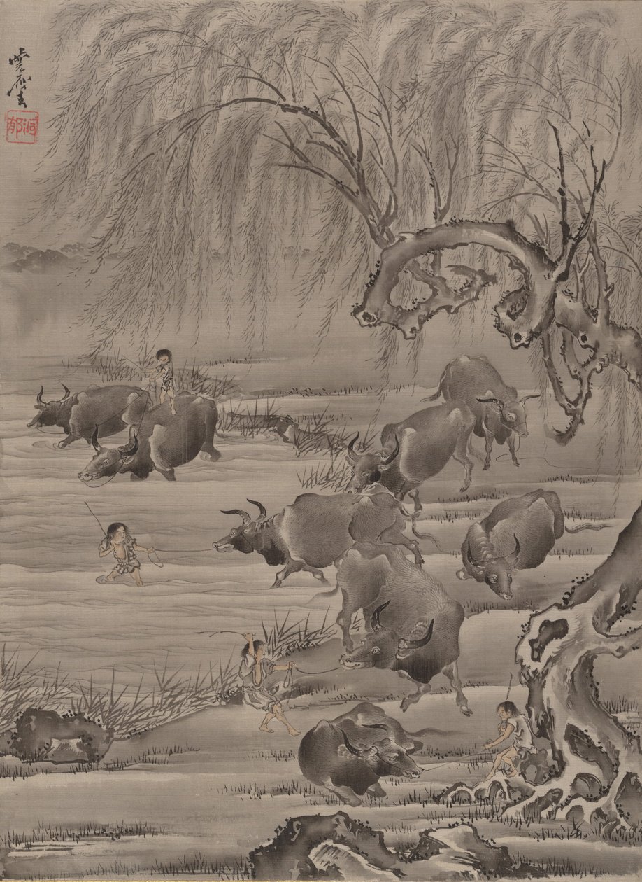 Buffel en herder door Kawanabe Kyosai