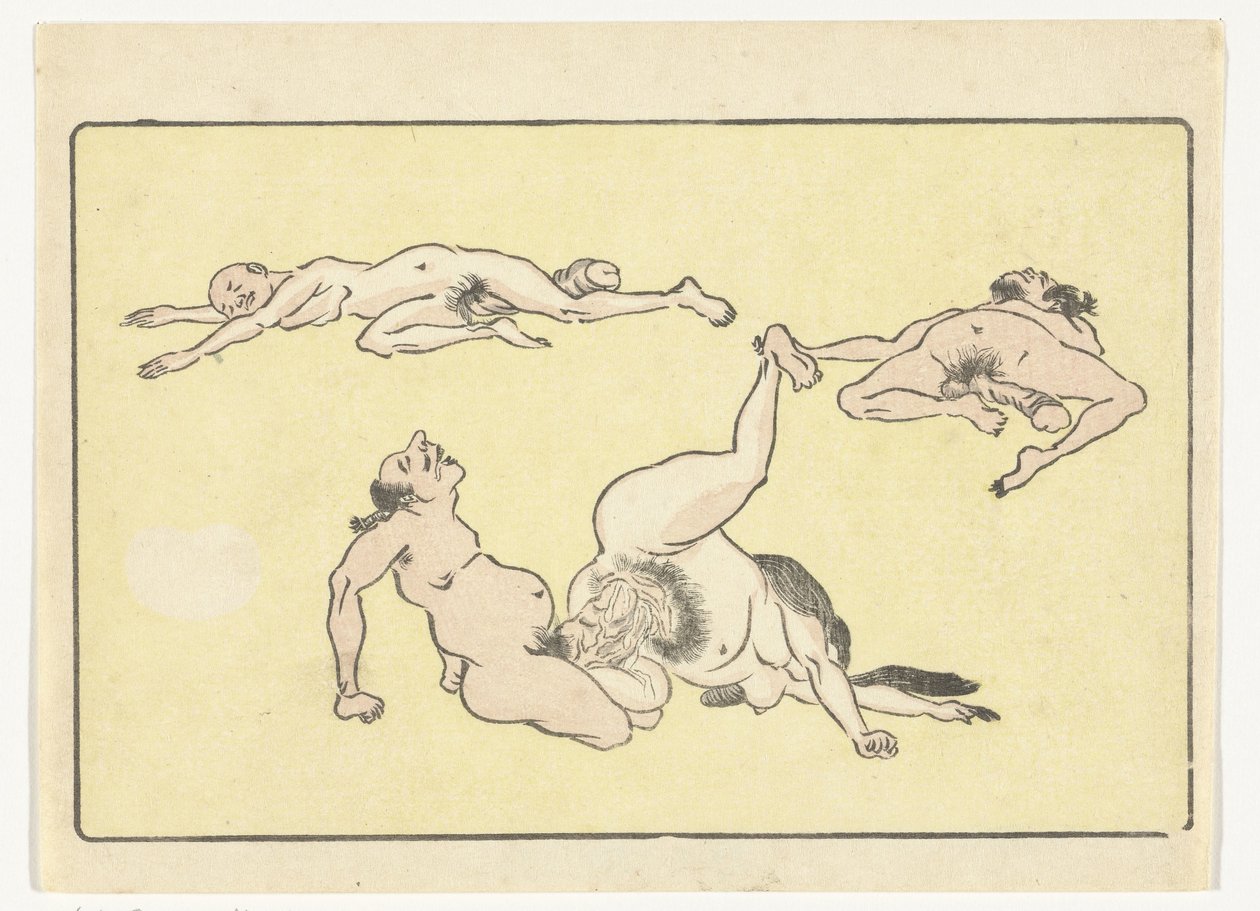 Copulerende man en vrouw door Kawanabe Kyosai