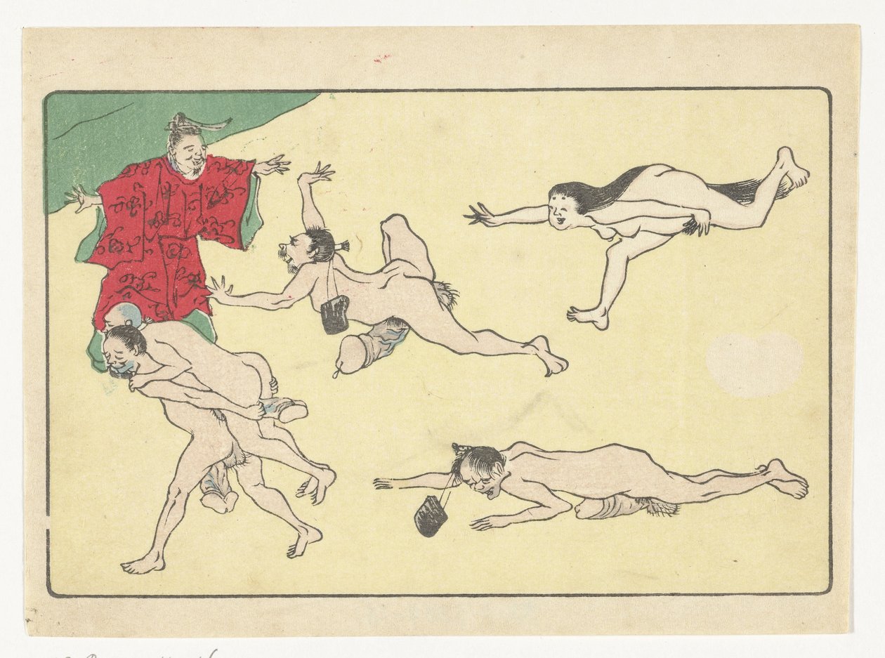 Hoveling en naakte personen door Kawanabe Kyosai