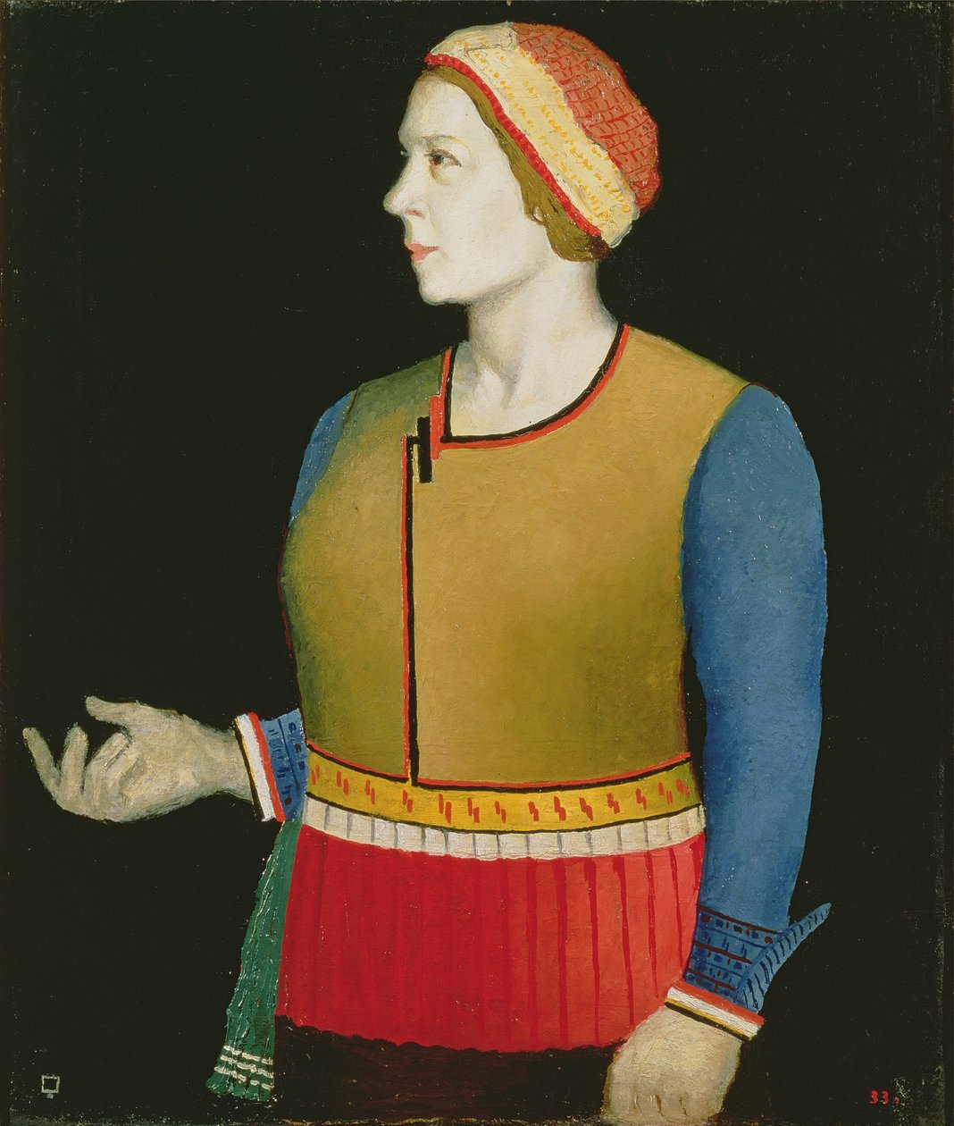 Portret van Natalya Andreevna Malevich (geboren Manchenka) (b.1902) de vrouw van de kunstenaar, 1933 door Kazimir Severinovich Malevich