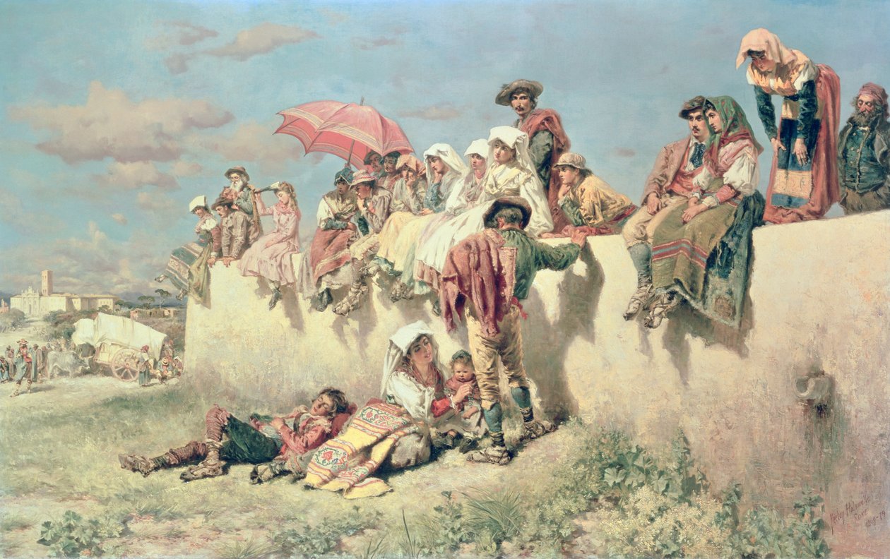 Wachten op de Zegen buiten Rome, 19e eeuw door Keeley Halswelle