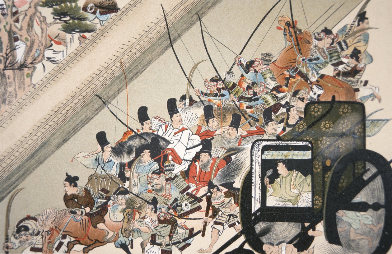 De ontvoering van de gekloosterde keizer Go Shirakawa door Fujiwara Nobuyori in 1159, c.1200 door Keion Keion