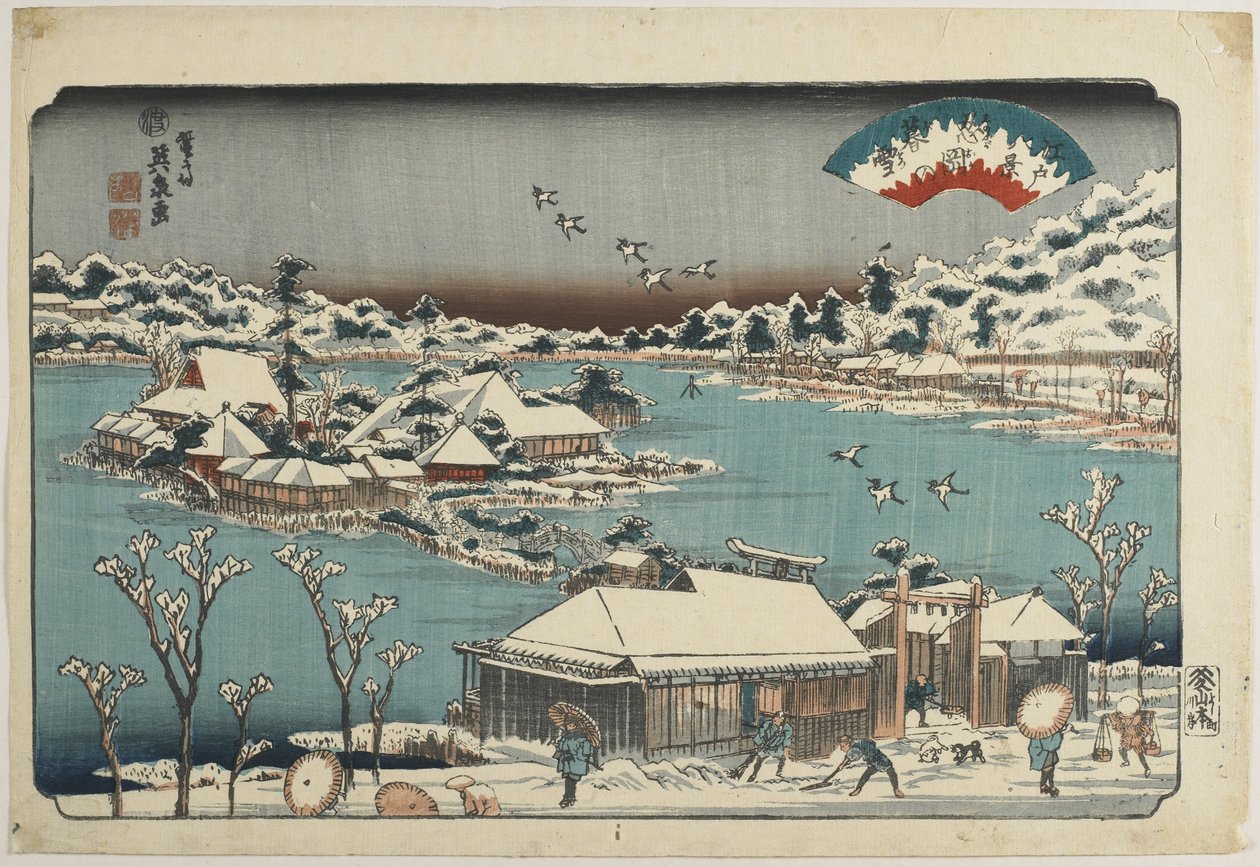 Avondsneeuw bij Shinobugaoka, 1843-1847 door Keisai Eisen