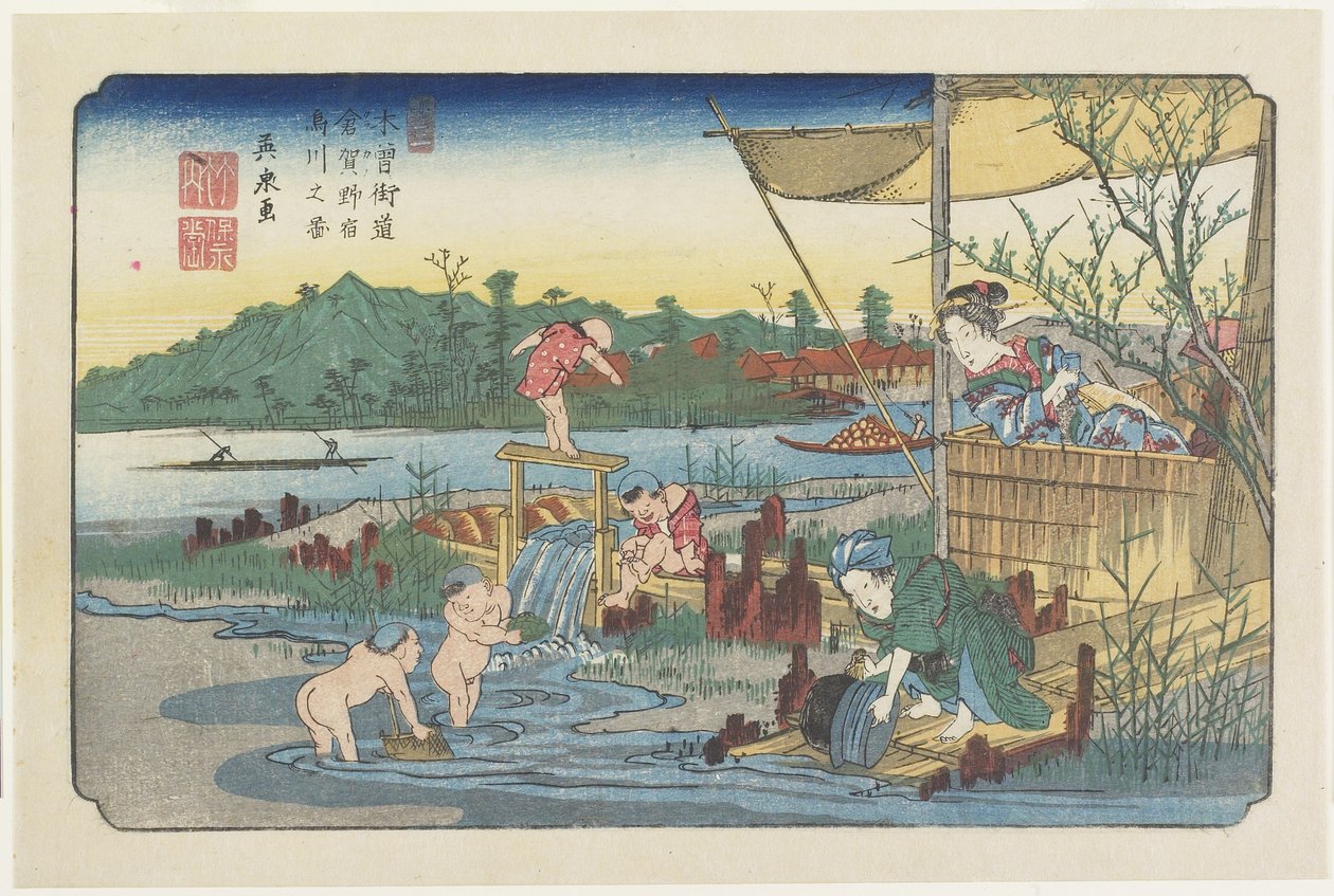 Nr.13 Uitzicht op de Tori-kawa rivier bij Kuragano Station, 1830-1844 door Keisai Eisen