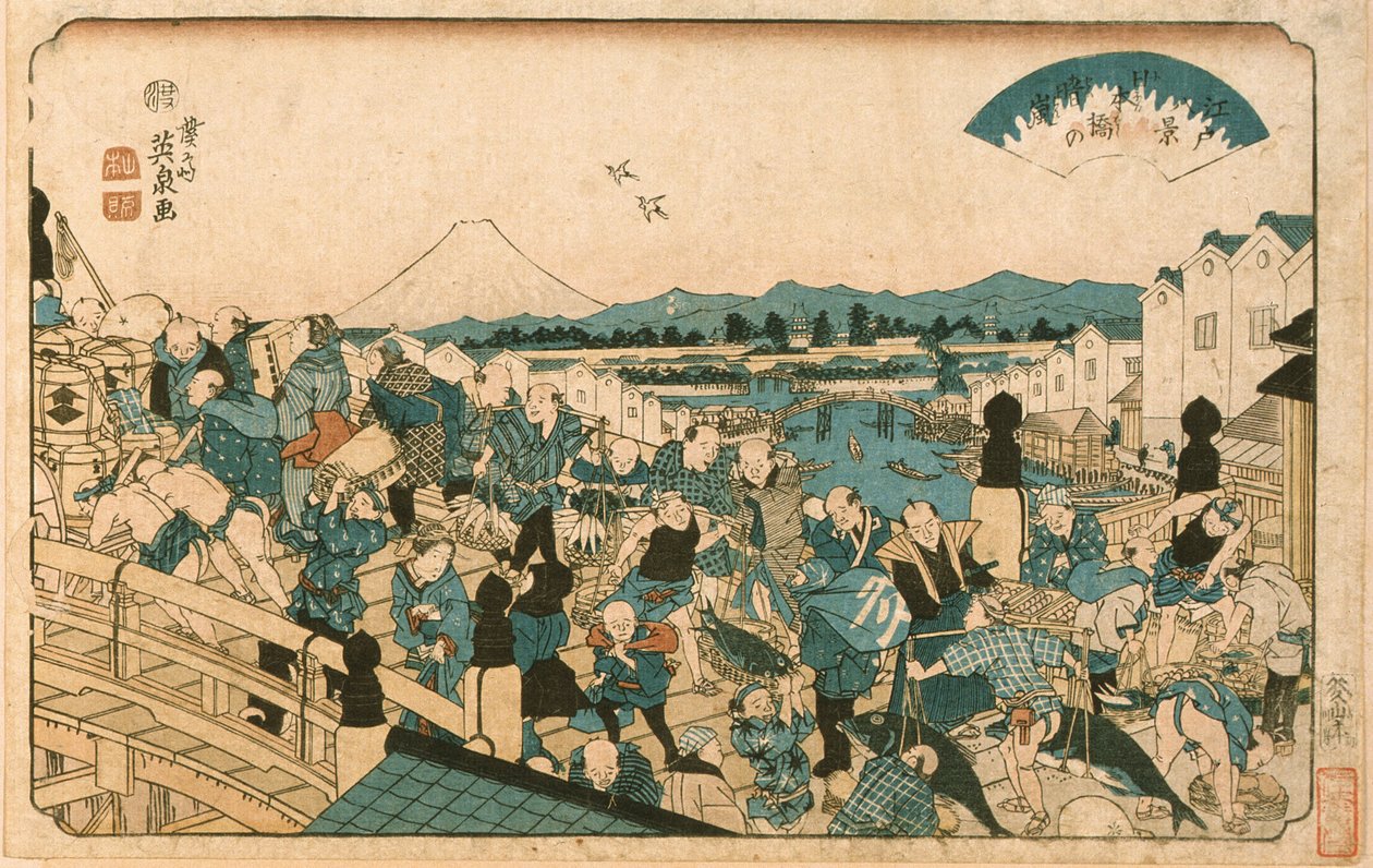 Opklarend weer op de Nihonbashi-brug door Keisai Eisen