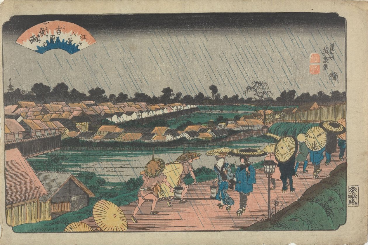 Nachtregen in Yoshiwara door Keisai Eisen