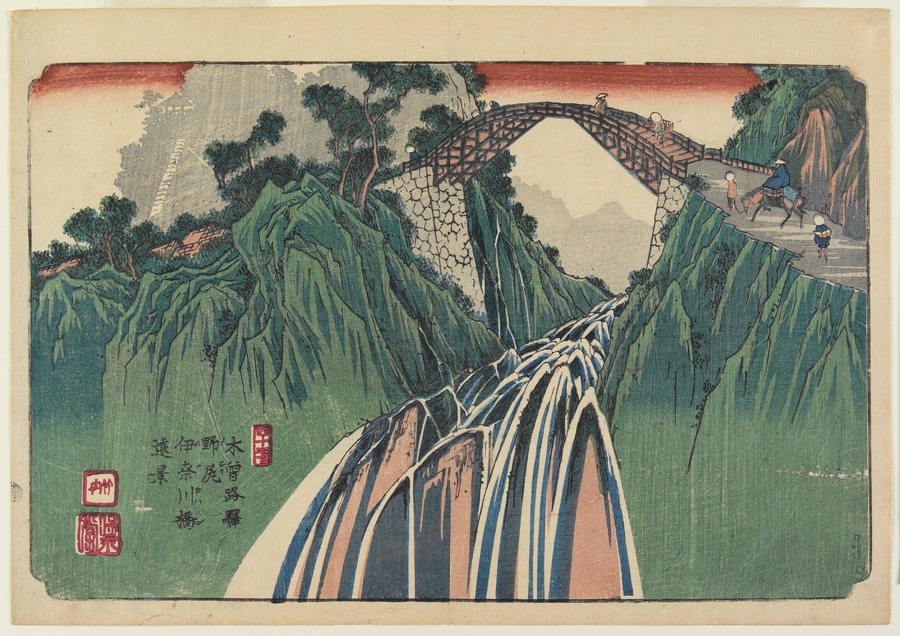 No. 41, Nojiri: Ver uitzicht op de Ina-rivierbrug door Keisai Eisen