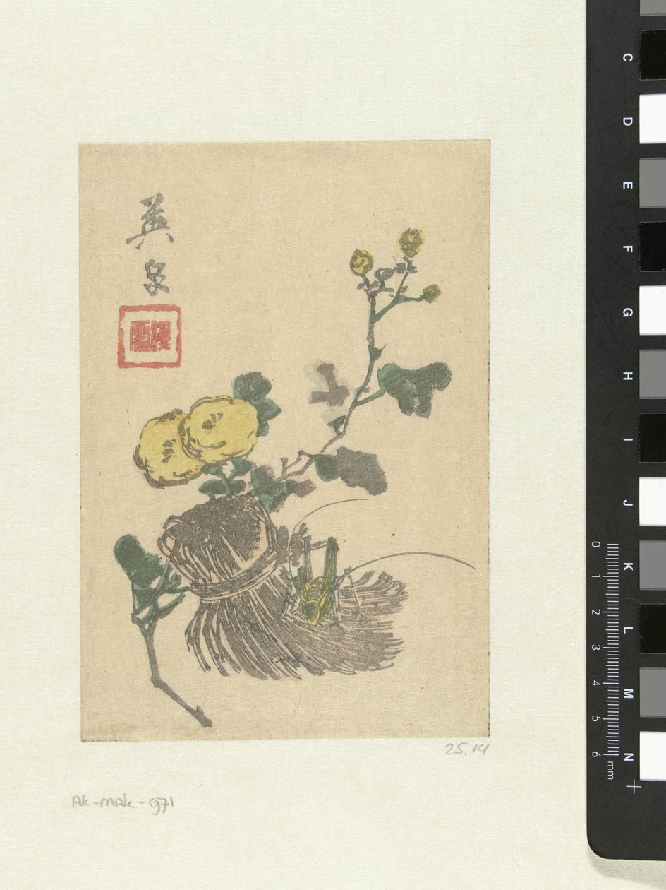 Sprinkhaan en bloemen door Keisai Eisen