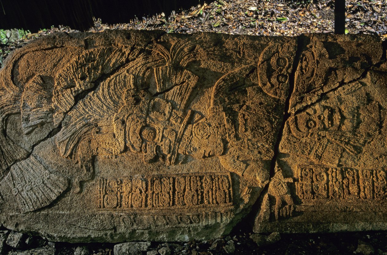 Guatemala; Maya; Aguateca, stenen monument Tan Te